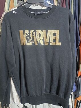 Marvel Men's Black Panther Crewneck with Metallic Gold Logo